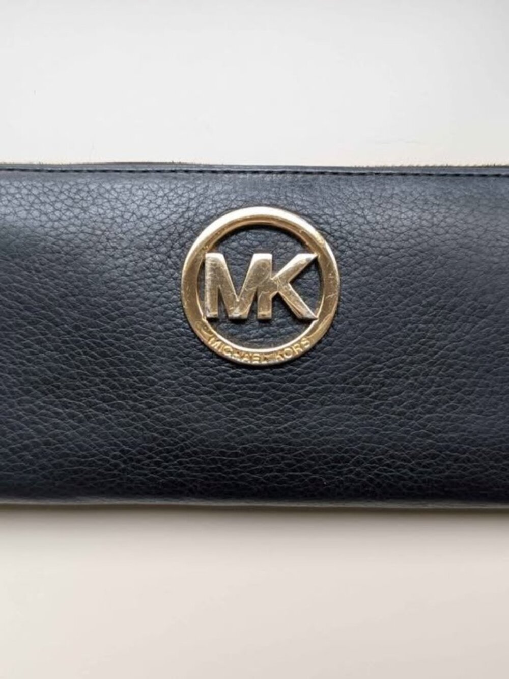 Michael Kors Zip Around Continental Wallet, black leather gold accent